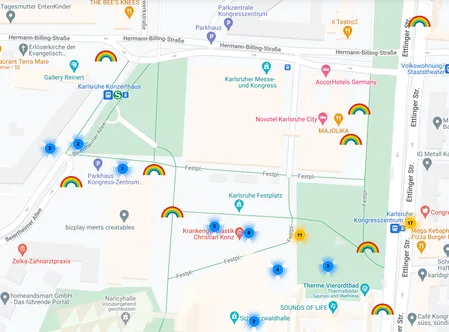 Karte mit versteckten digitalen Regenbögen