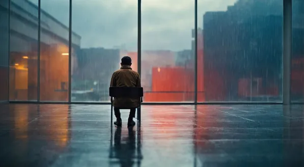 Mann sitzt vor einem Fenster