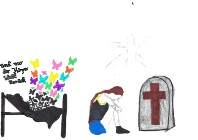 Selbst gemaltes Bild von Jana (14 Jahre alt) über ihren eigenen Tod