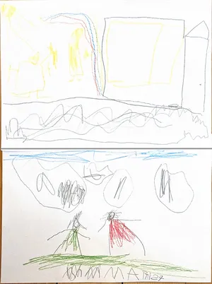 Selbst gemaltes Bild von Mattis (sieben Jahre alt) über ihren eigenen Tod