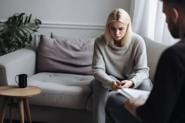 traurige Frau, Mann hört zu