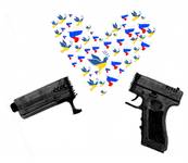 Herz aus Friedenstauben bricht Waffe