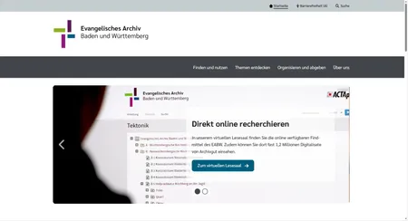 Screenshot Evangelisches Archiv Baden und Württemberg