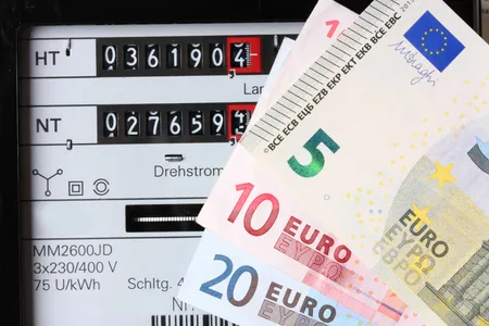 Stromzähler und Geldscheine