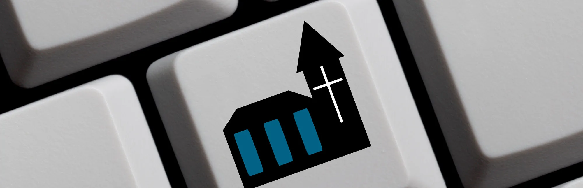 Computer-Tastatur-Taste mit einem Kirchensymbol