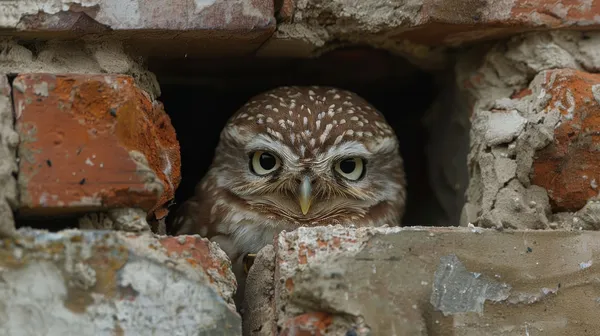 Steinkauz in Mauerlücke
