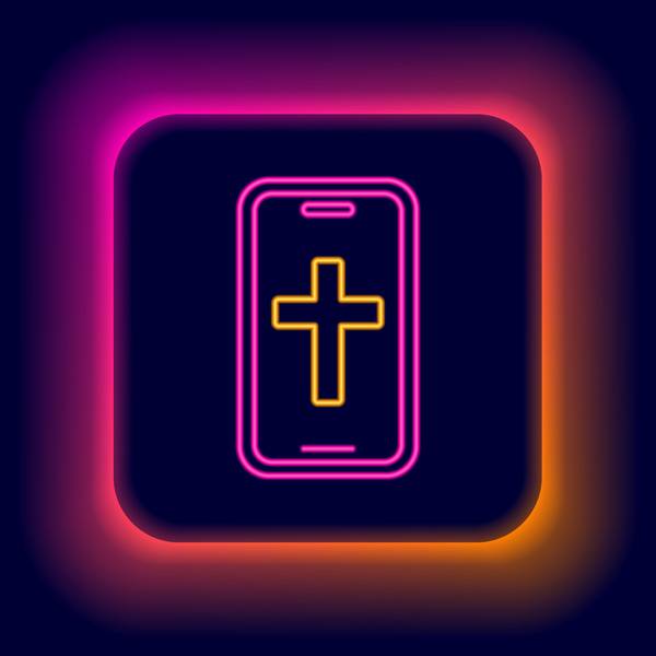 auf einem schwarzen Untergrund erscheint der leuchtende Umriss eines Appsymbols. Darin ebenfalls als Umriss ein Smartphone mit einem gelbumrandeten Kreuz.