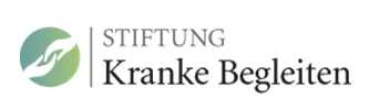 Loge vonStiftung begleiten- kleiner grüner Kreis, in dem sich zwei Händeanfassen, daneben der Text Stiftung Kranle begleiten