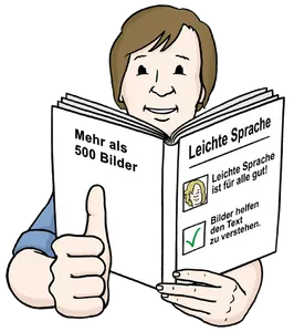 Quelle: Lebenshilfe für Menschen mit geistiger Behinderung Bremen e.V., Illustrator Stefan Albers, Atelier Fleetinsel, 2013 Ein Mann liest ein Buch in leichter Sprache und ist zufrieden.