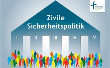 Haus Ziviel Sicherheitspolitik mit 4 Säuen und bunte Männchen davor