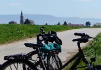 Geparktes Fahrrad an einem Fahrradweg