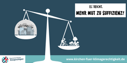 Logo der Aktion zur Suffizienz ist eine Balkenwaage
