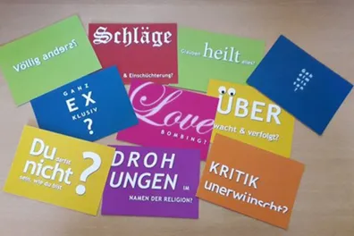 Quelle: EOK/Stabsstelle DiakonInnen/SKemp bunte Postkarten mit Statements und Fragen