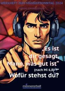 Gezeichneter Männerkopf mit Kopfhörer zeigt auf den Betrachter