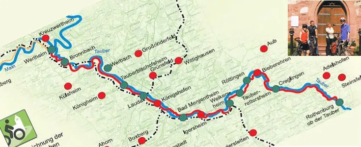 Quelle: Tourismusverband liebliches Taubertal Karte der Radewegekirchen im Taubertal