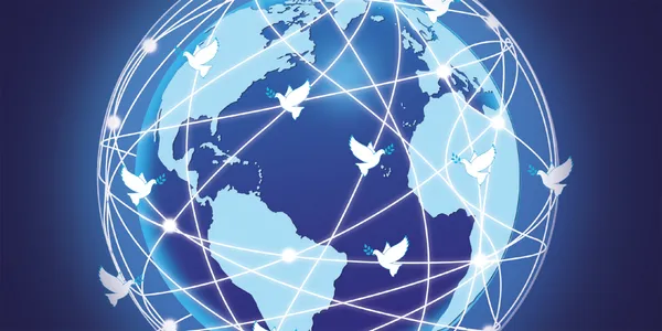 Erdkugel mit Friedenstauben